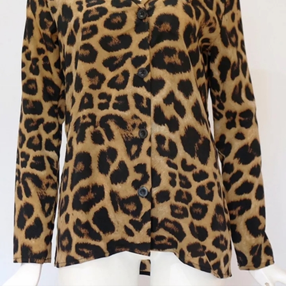Brown Leopard Print Long Sleeve Blouse - Picture 2 of 3